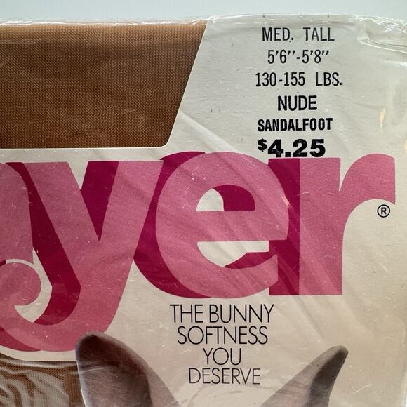 Mayer NUDE Ultra Sheer Control Top Sandalfoot Med Tall 80’s Pantyhose Bunny NOS - Picture 2 of 8